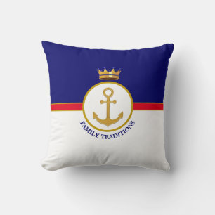 Family Anchor & Crown on Navy Blue & White Cushion