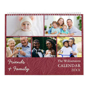 Family and Friends Cranberry Red Custom Photos Calendar