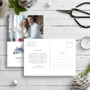Family Annual Report Blue Christmas Winter Photo Postcard