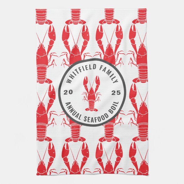 Family Any Occasion Lobster Boil Celebration Tea Towel (Vertical)