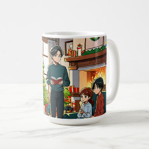 Family around the fireplace at Christmas - Mug