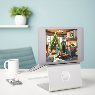 Family around the fireplace at Christmas - Sticker
