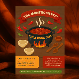 Family Backyard Chilli Cook Off Potluck Fall Party Invitation