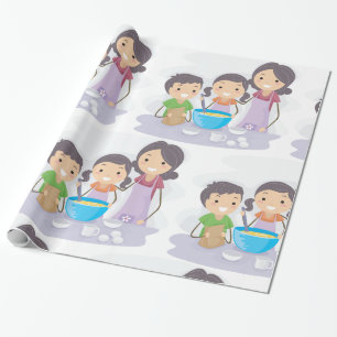 Family Baking Together Mum and Kids Cooking Wrapping Paper
