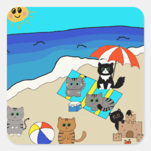 Family Beach Day Square Sticker