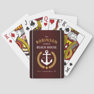 Family Beach House Anchor Gold Laurel Burgundy Playing Cards