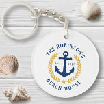 Family Beach House Anchor Gold Laurel Star 2 Sided Key Ring<br><div class="desc">A double sided, nautical themed acrylic keychain with your personalised family name and beach house, lake house, or other desired text and established date. Features a custom designed boat anchor with gold style laurel leaves and a star on white or easily customise the base colour to match your current decor...</div>
