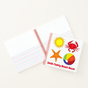 Family Beach House Crab Starfish Beachball Sun Notebook
