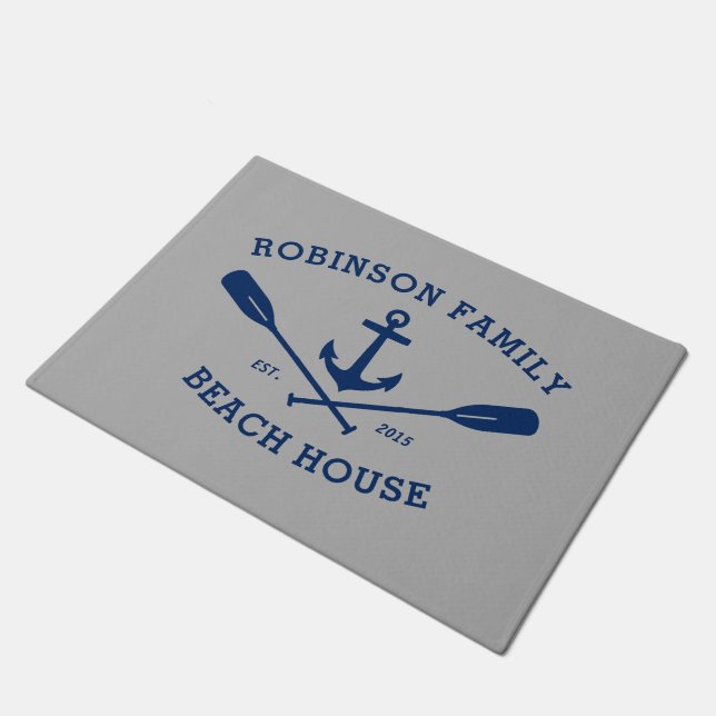 Family Beach House Name Nautical Anchor Oars Doormat (Angled)