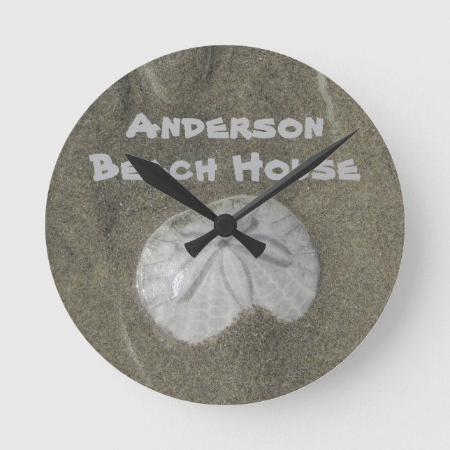 Family Beach House Sand Dollar Photo Coastal Home Round Clock (Front)