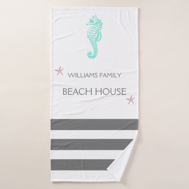 FAMILY  BEACH HOUSE SEAHORSE AND STARFISH BATH TOWEL (Bath Towel)