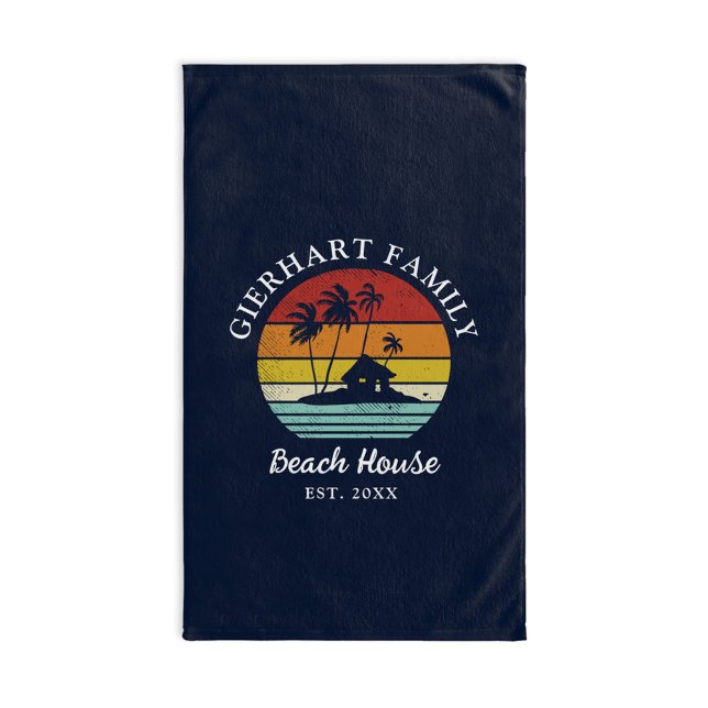 Family Beach House Seaside Matching Decor Hand Towel (Family Nautical Palm Trees Retro Beach House Hand Towel)