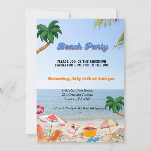 Family Beach party , summer party at the beach  Invitation