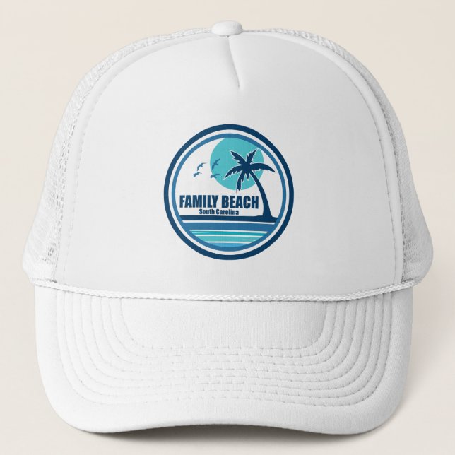 Family Beach South Carolina Palm Tree Birds Trucker Hat (Front)