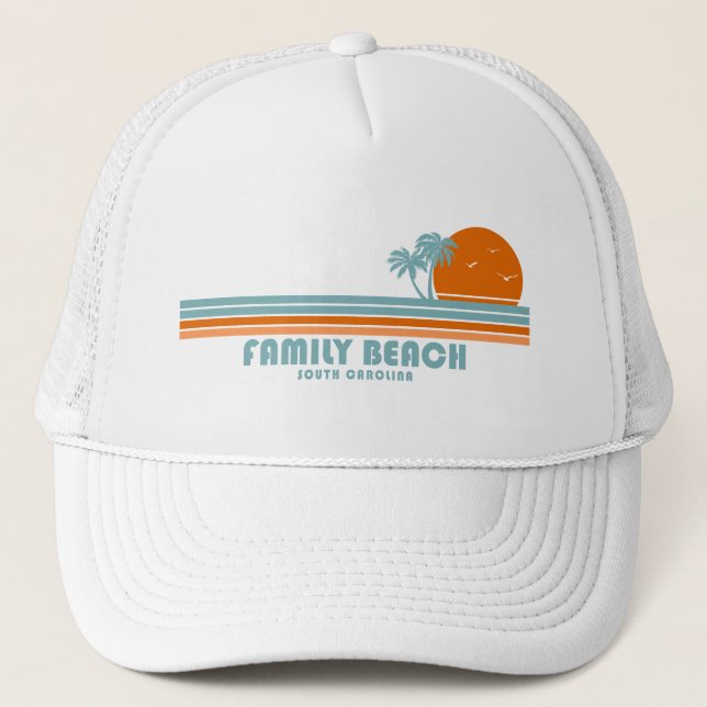 Family Beach South Carolina Sun Palm Trees Trucker Hat (Front)