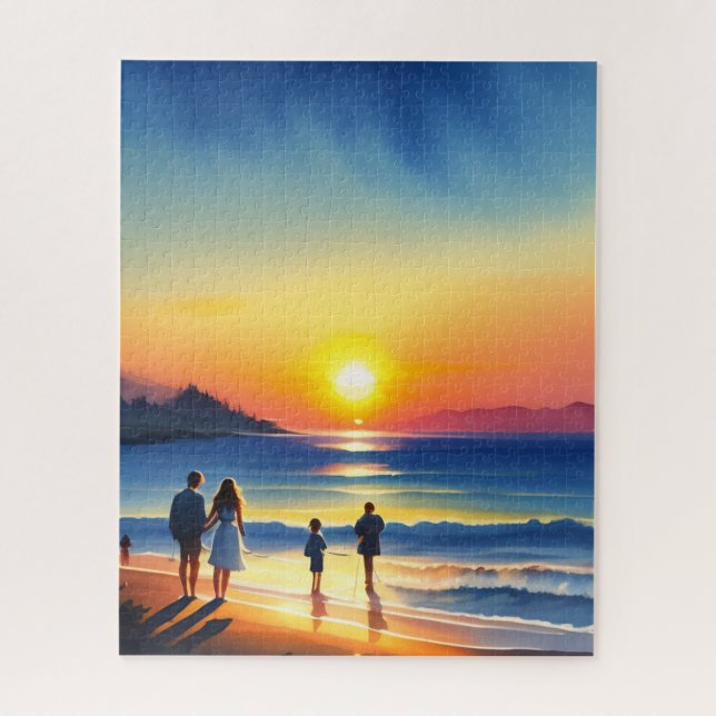 Family Beach Sunset Watercolor  Jigsaw Puzzle (Vertical)