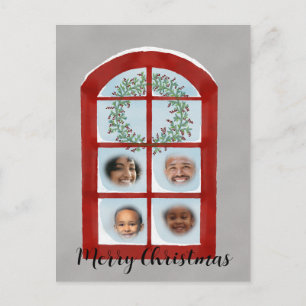 Family behind Christmas window photocard Postcard