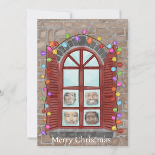 Family behind snowy Christmas window photocard Invitation