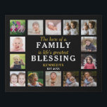 Family Blessing Quote Black Gold 14 Photo Collage Faux Canvas Print<br><div class="desc">A photo canvas art with 'The love of a family is life’s greatest blessing' quote framed by 14 of your favourite photos.A memorable keepsake gift for holidays.</div>