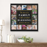 Family Blessing Quote Black Gold 16 Photo Collage  Faux Canvas Print<br><div class="desc">Capture the love of your family with a stunning photo canvas featuring the heartwarming quote "The love of a family is life's greatest blessing" surrounded by 16 cherished photos. This beautiful keepsake is the perfect gift for any occasion,  creating lasting memories for years to come.</div>