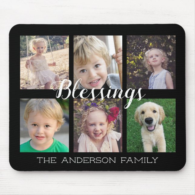 Family Blessings | 6 Photo Collage Mouse Pad (Front)