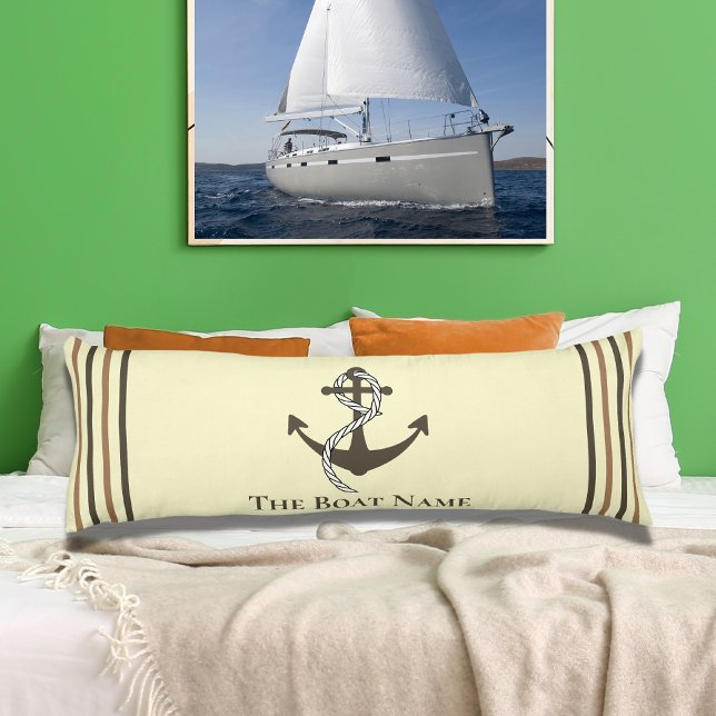 Family Boat Name Cream Brown Anchor Rope Nautical Body Cushion (Creator Uploaded)