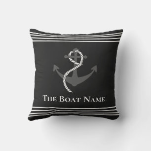 Family Boat Name White Black Grey Anchor Nautical Cushion