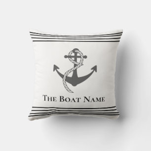 Family Boat Name White Black Grey Anchor Nautical Cushion