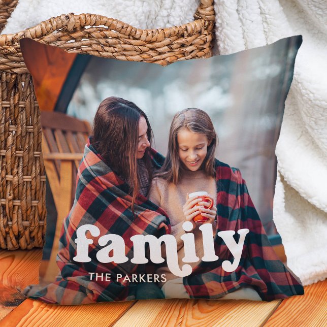Family | Boho Text Overlay with Two Photos Cushion (Creator Uploaded)