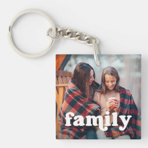 Family   Boho Text Overlay with Two Photos Key Ring