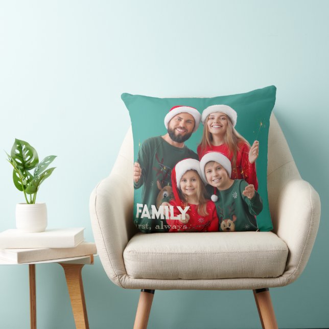 Family | Boho Text Overlay with Two Photos Throw P Cushion (Chair)