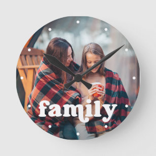 Family   Boho Text Overlay with your Photo Round Clock