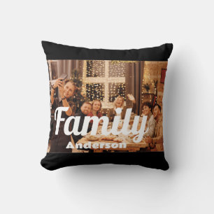 Family   Boho Text with Two Photos Cushion