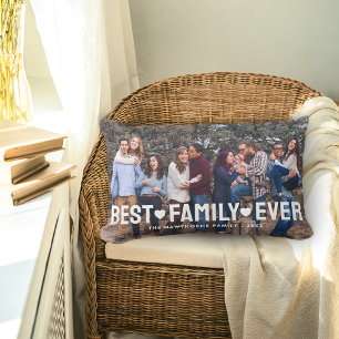 Family Bold Text Overlay Best Family Ever Photo Lumbar Cushion