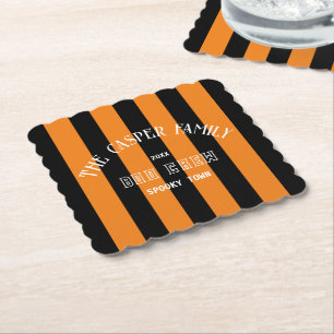 Family Boo Crew Black Orange Stripe Halloween Paper Coaster