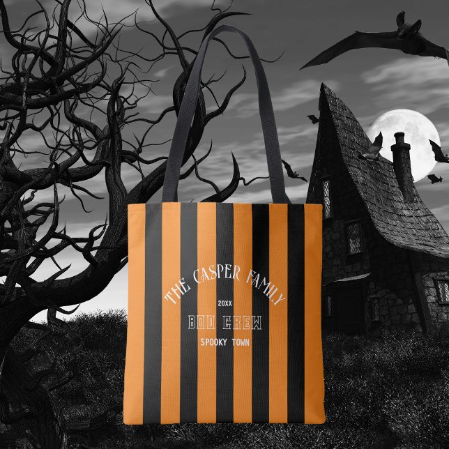 Family Boo Crew Orange Black Stripe Halloween  Tote Bag (Creator Uploaded)