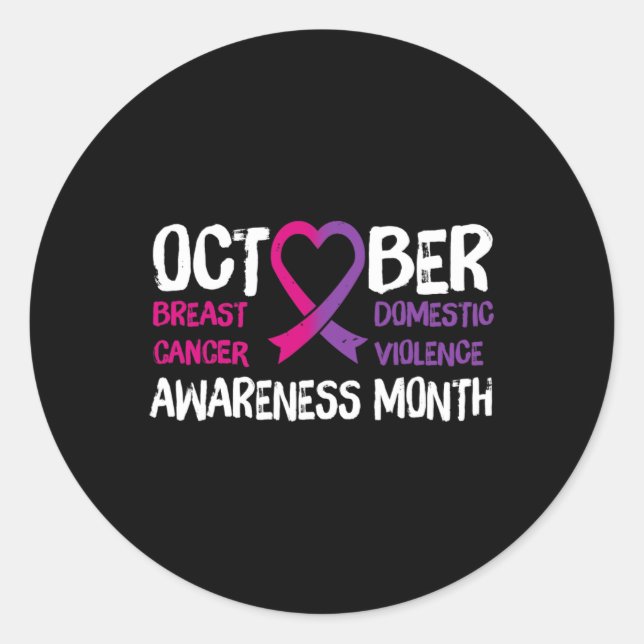 Family Breast Cancer and Domestic Violence Awarene Classic Round Sticker (Front)