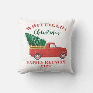 Family Cabin Christmas Red Truck Custom Cushion