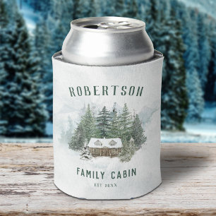 Family Cabin Forest Pine Trees Personalised Can Cooler