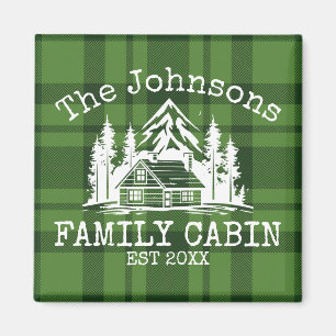 Family Cabin Green Plaid Themed Name Personalised Magnet