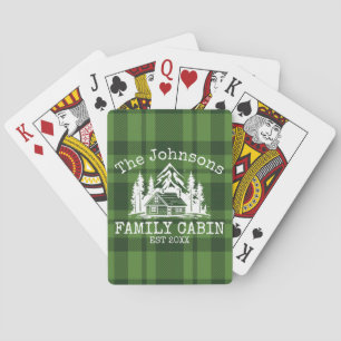 Family Cabin Green Plaid Themed Name Personalised Playing Cards