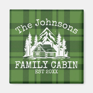 Family Cabin Green Plaid Themed Name Personalized Magnet