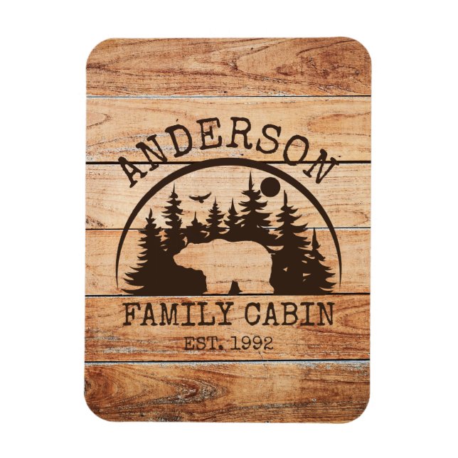  Family Cabin Name Personalised Rustic wooden Magnet (Vertical)