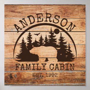  Family Cabin Name Personalised Rustic wooden Poster