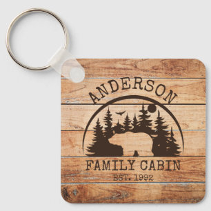  Family Cabin Name Personalized Rustic wooden Key Ring