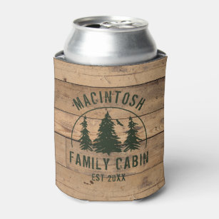 Family Cabin Name Rustic Wood Custom Colour Can Cooler