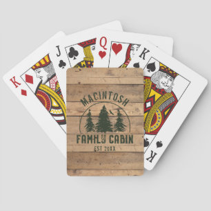 Family Cabin Name Rustic Wood Green Playing Cards