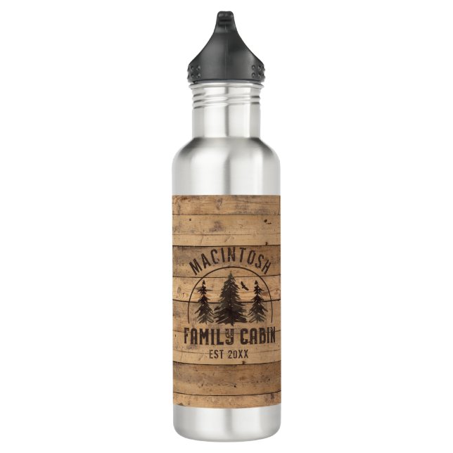 Family Cabin Name Rustic Wood Personalised 710 Ml Water Bottle (Right)