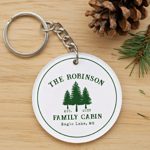 Family Cabin Rustic Country Pine Green Tree Forest Key Ring