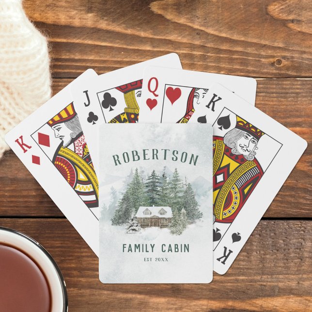 Family Cabin Rustic Pine Forest Personalised Playing Cards (Creator Uploaded)